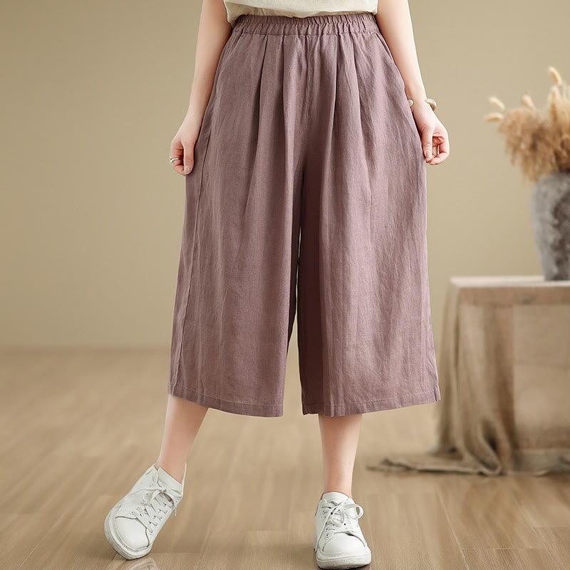Pantalones cortos de algodón de pierna ancha y bolsillos para mujer, diseño simple, con diseño de patchwork de color liso y Buddha Stones para verano - RosyBrown - US8-10，UK/AU12-14，EU40-42 (2XL) - image 0