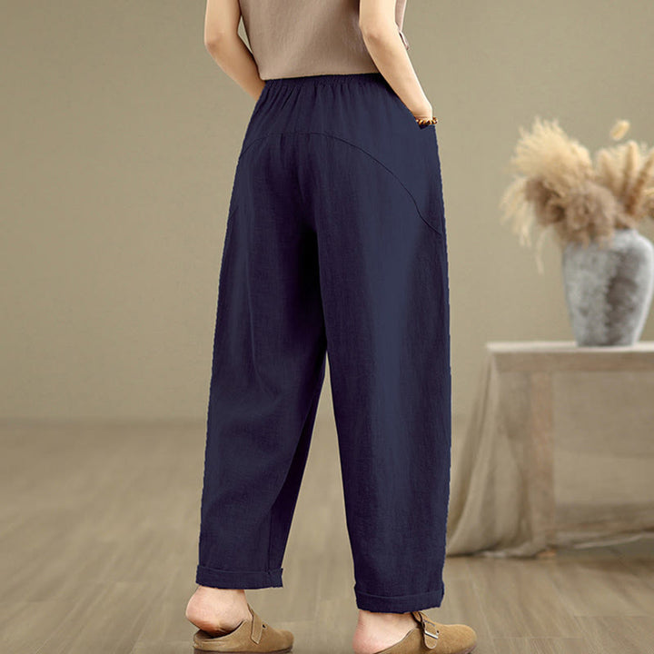 Pantalones Buddha Stones de lino y algodón para mujer, informales, de uso diario, con diseño sencillo y liso, con bolsillos