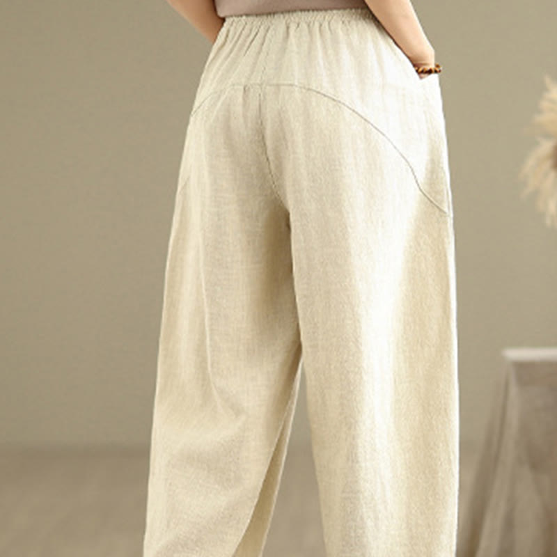 Pantalones Buddha Stones de lino y algodón para mujer, informales, de uso diario, con diseño sencillo y liso, con bolsillos