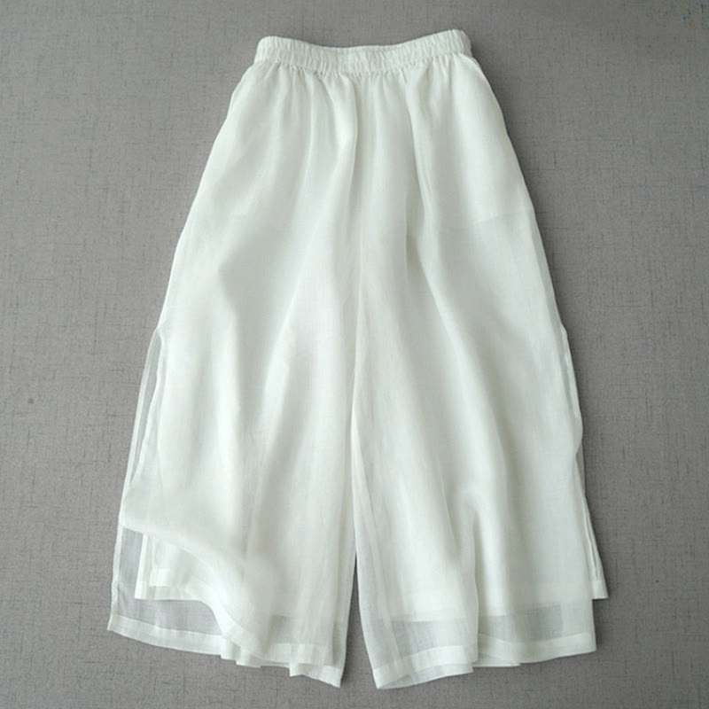 Pantalones casuales de pierna ancha con bolsillos y abertura de ramio, de Buddha Stones, para mujer, de largo 7-8
