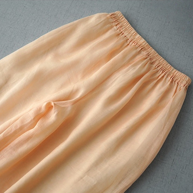 Pantalones casuales de pierna ancha con bolsillos y abertura de ramio, de Buddha Stones, para mujer, de largo 7-8