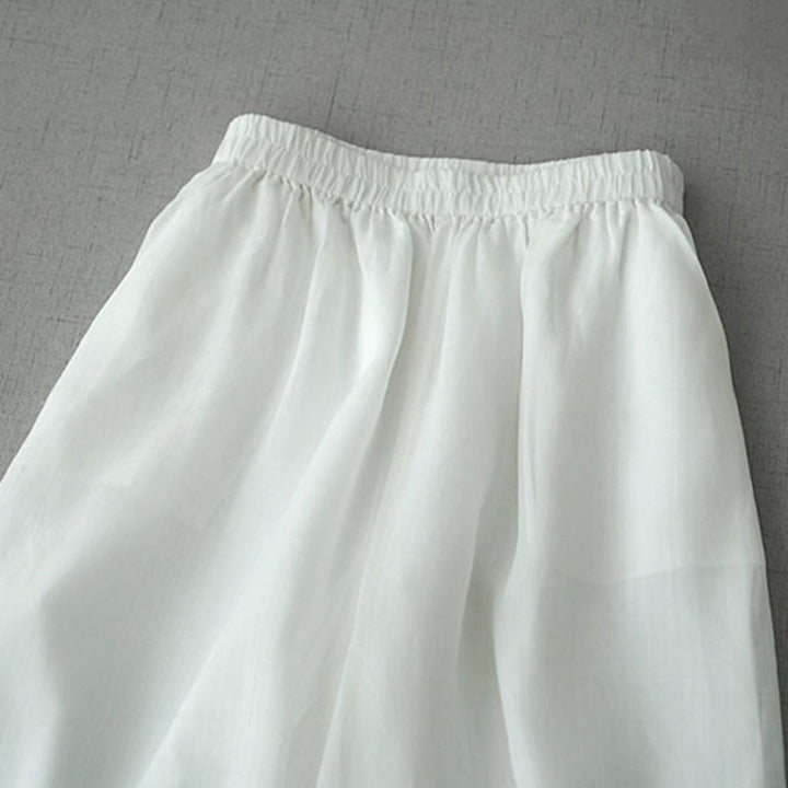 Pantalones casuales de pierna ancha con bolsillos y abertura de ramio, de Buddha Stones, para mujer, de largo 7-8