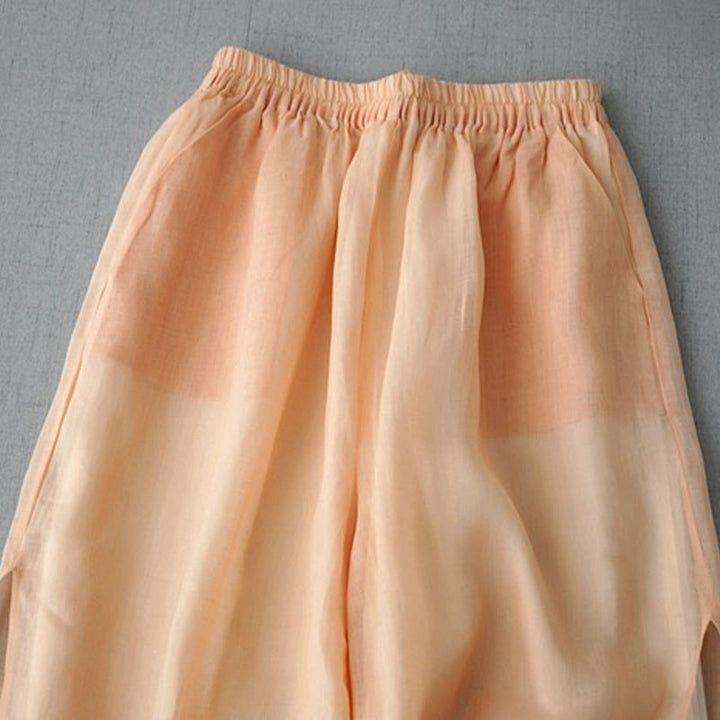 Pantalones casuales de pierna ancha con bolsillos y abertura de ramio, de Buddha Stones, para mujer, de largo 7-8