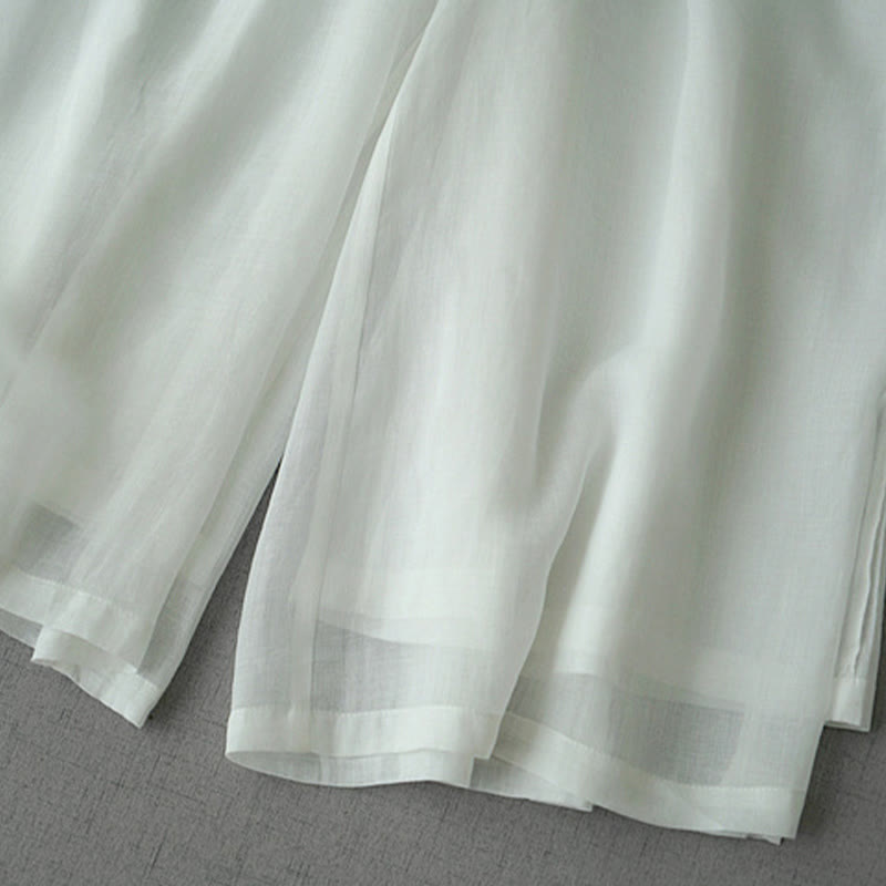 Pantalones casuales de pierna ancha con bolsillos y abertura de ramio, de Buddha Stones, para mujer, de largo 7-8