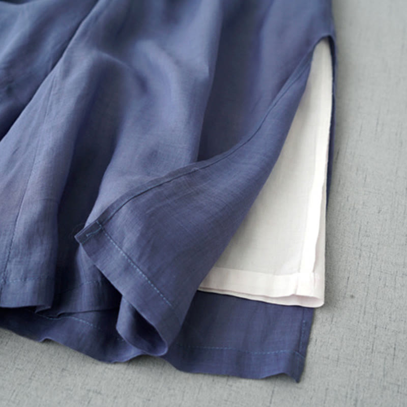 Pantalones casuales de pierna ancha con bolsillos y abertura de ramio, de Buddha Stones, para mujer, de largo 7-8 - image 3