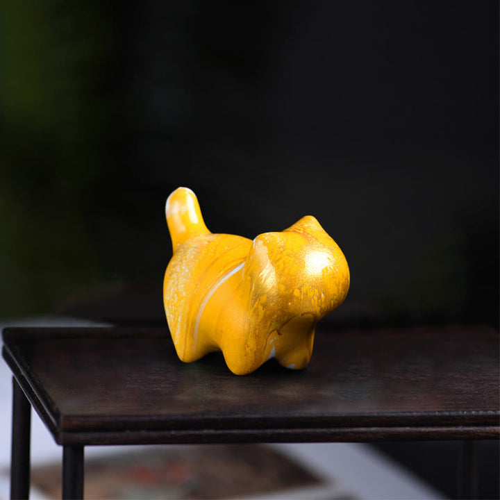 Mini gato encantador de Buddha Stones , madera de ébano, lacado, artesanía, decoración de paz - Amarillo (color amarillo aleatorio) - image 5