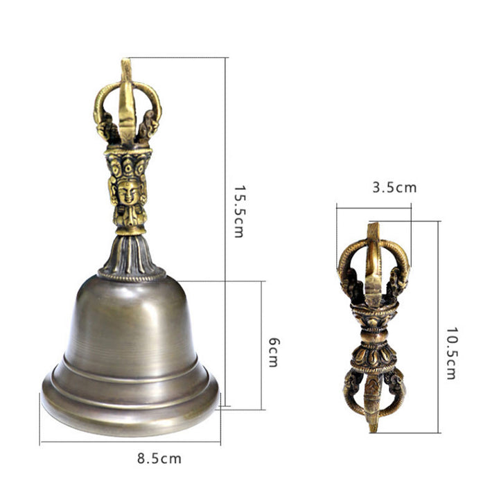 Buddha Stones de 2 campanas de meditación tibetanas hechas a mano y dorje Vajra de cobre para decoración de fuerza.