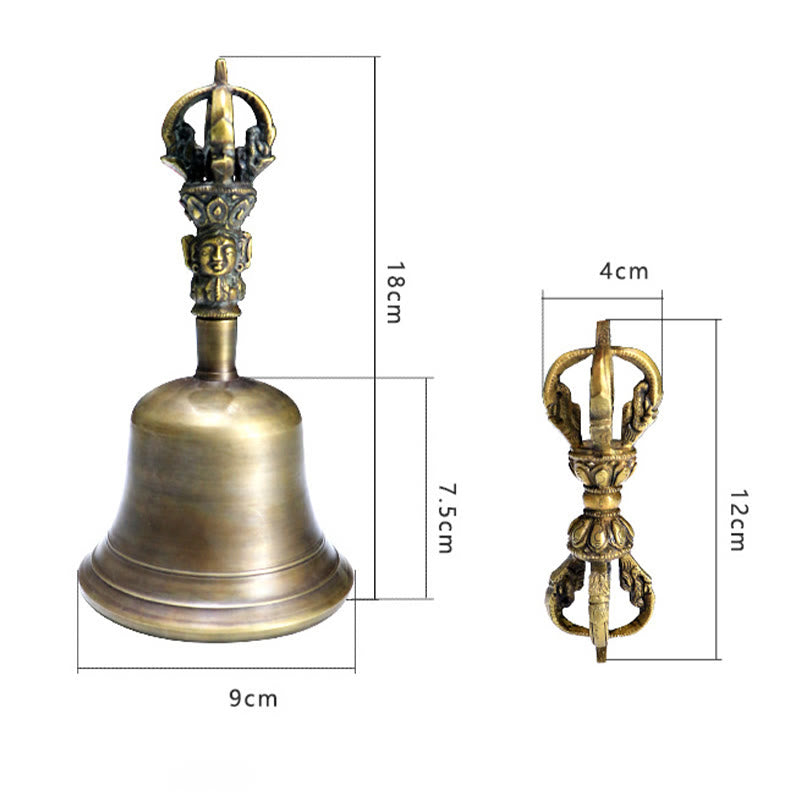 Buddha Stones de 2 campanas de meditación tibetanas hechas a mano y dorje Vajra de cobre para decoración de fuerza.