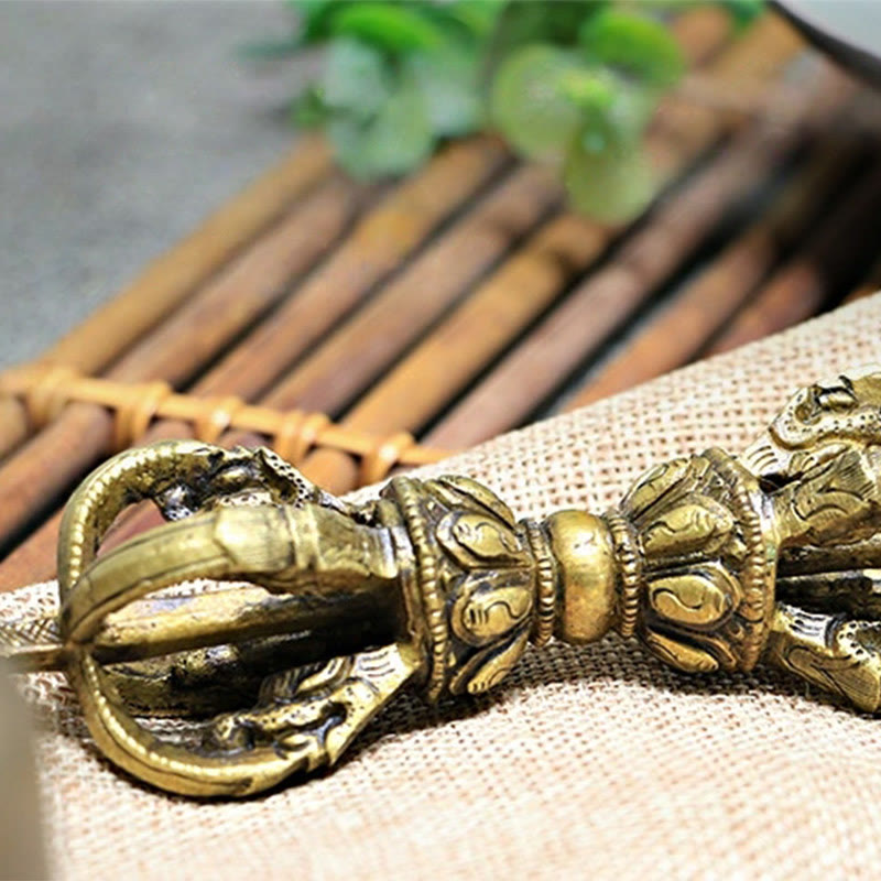 Buddha Stones de 2 campanas de meditación tibetanas hechas a mano y dorje Vajra de cobre para decoración de fuerza.