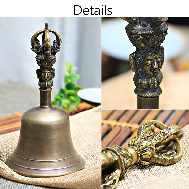Buddha Stones de 2 campanas de meditación tibetanas hechas a mano y dorje Vajra de cobre para decoración de fuerza.
