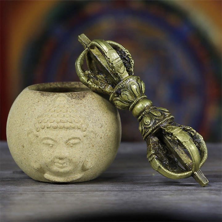 Buddha Stones hechas a mano en Nepal, Vajra Dorje de cinco puntas, decoración de metal de cobre