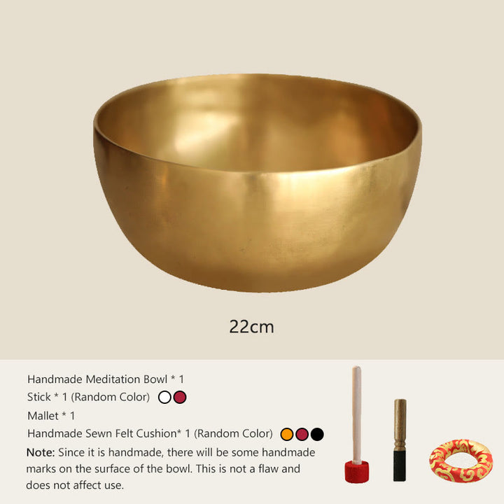 Buddha Stones Cuenco de canto dorado hecho a mano en Nepal. Diseño sencillo para sanación y meditación. Juego de cuencos de sonido. - 8,66 pulgadas (22 CM) - image 8