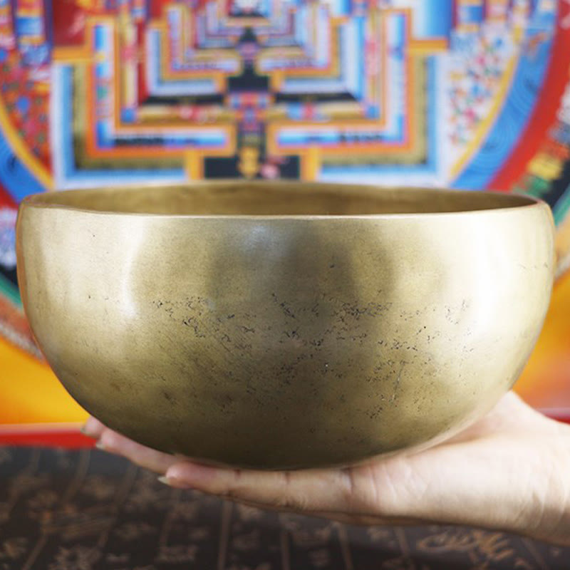 Buddha Stones Cuenco de canto dorado hecho a mano en Nepal. Diseño sencillo para sanación y meditación. Juego de cuencos de sonido. - image 18