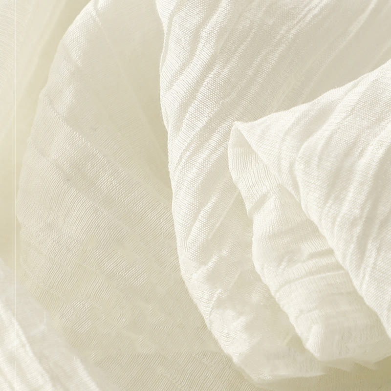 Vestido midi informal de verano con bordado liso y doble capa de algodón y lino de manga corta con Buddha Stones - image 17