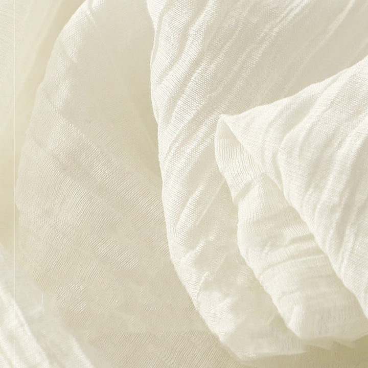 Vestido midi informal de verano con bordado liso y doble capa de algodón y lino de manga corta con Buddha Stones - image 17