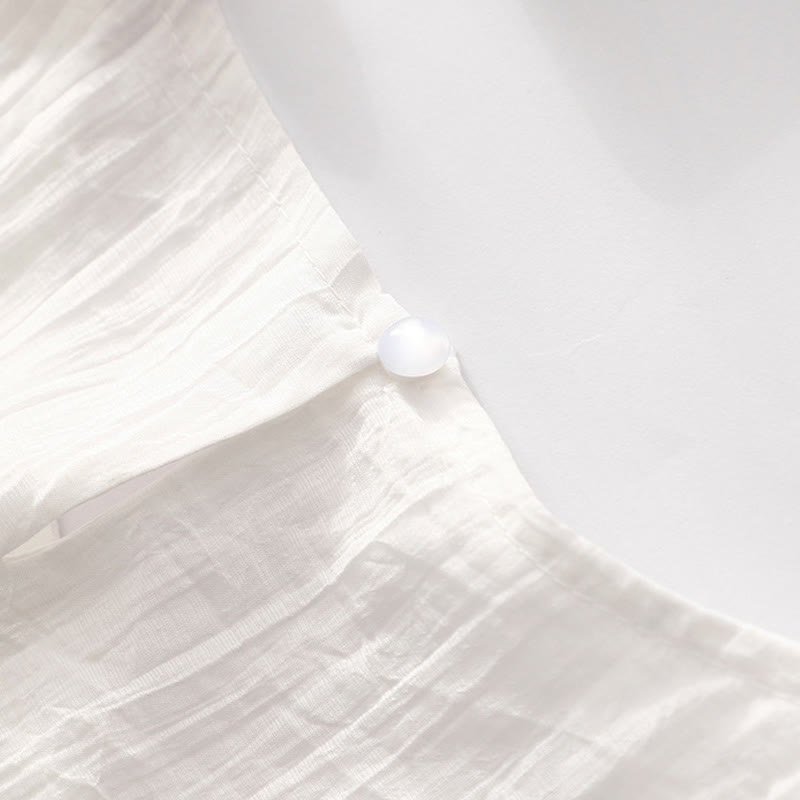 Vestido midi informal de verano con bordado liso y doble capa de algodón y lino de manga corta con Buddha Stones - image 25