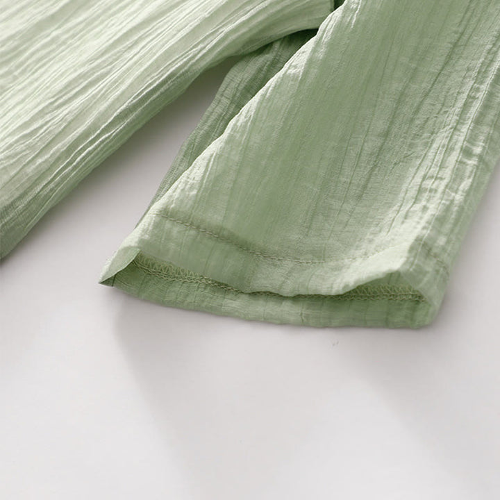 Vestido midi informal de verano con bordado liso y doble capa de algodón y lino de manga corta con Buddha Stones - image 4