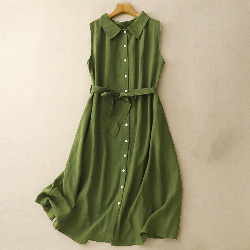 Vestido midi de algodón sin mangas con cuello de solapa y cordones, estampado Buddha Stones Summer. - Verde bosque - US12, UK/AU16, EU44 (2XL) - image 8