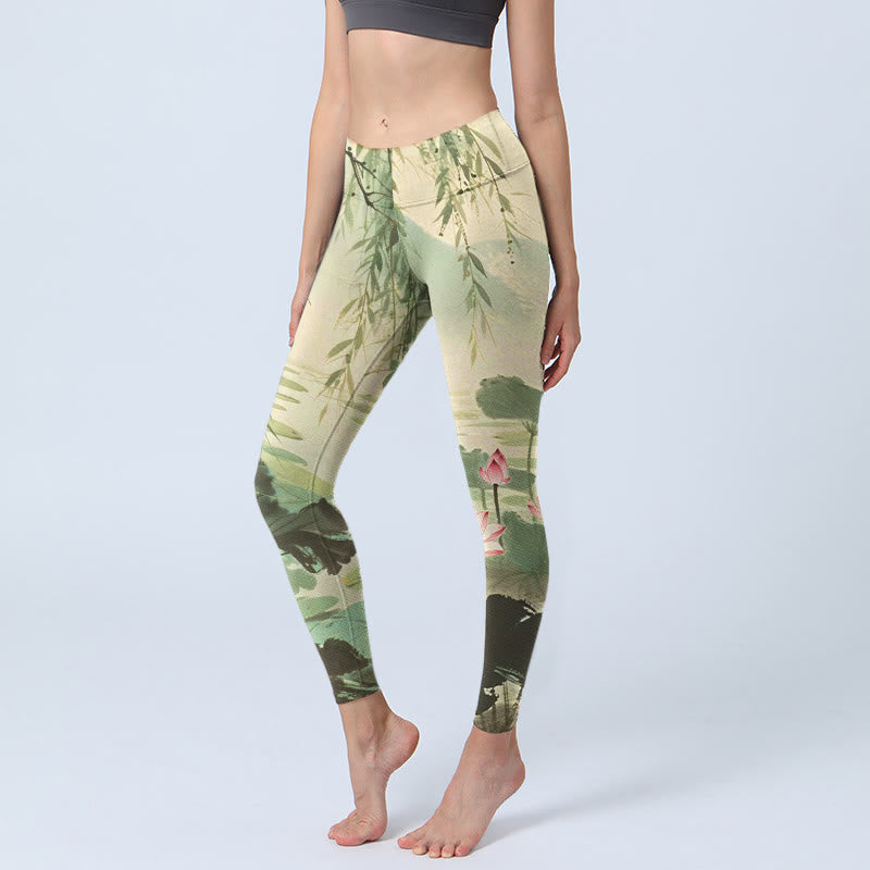 Leggings de yoga para mujer con estampado de flores de loto rosa, Buddha Stones - Verdemar - US18，UK/AU22，EU50 (4XL) - image 1