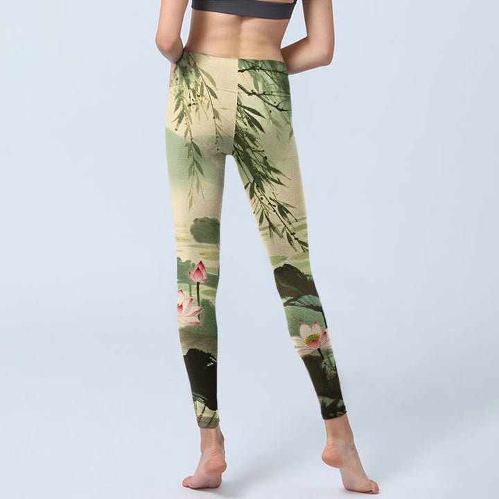 Leggings de yoga para mujer con estampado de flores de loto rosa, Buddha Stones - image 6