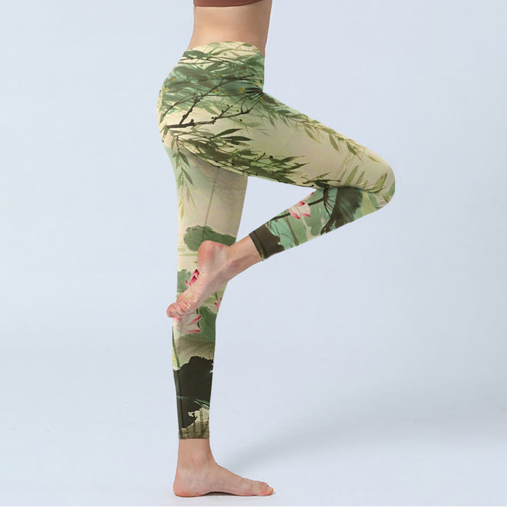 Leggings de yoga para mujer con estampado de flores de loto rosa, Buddha Stones - image 4