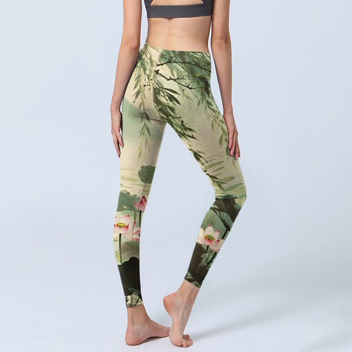 Leggings de yoga para mujer con estampado de flores de loto rosa, Buddha Stones - image 3