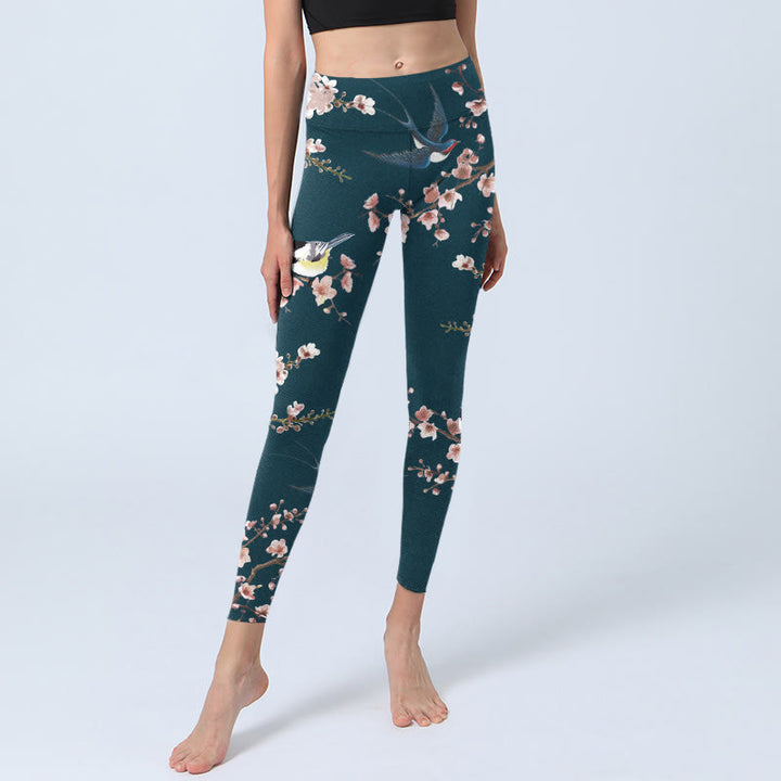 Leggings de yoga para mujer con estampado de Buddha Stones, golondrinas y flores de durazno - image 5