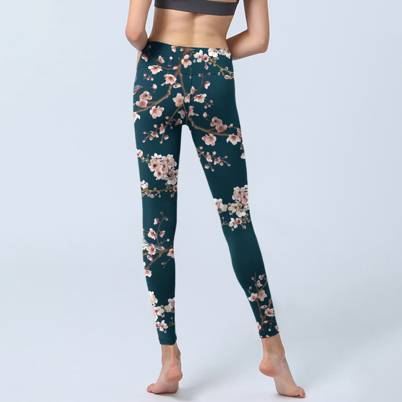 Leggings de yoga para mujer con estampado de Buddha Stones, golondrinas y flores de durazno - image 6
