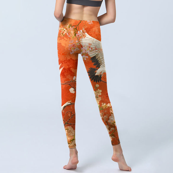 Leggings de yoga para mujer con estampado de flores de loto, grulla de corona roja y Buddha Stones - image 4