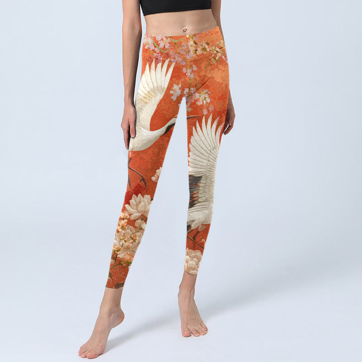 Leggings de yoga para mujer con estampado de flores de loto, grulla de corona roja y Buddha Stones - image 5