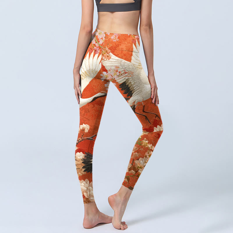 Leggings de yoga para mujer con estampado de flores de loto, grulla de corona roja y Buddha Stones - image 7
