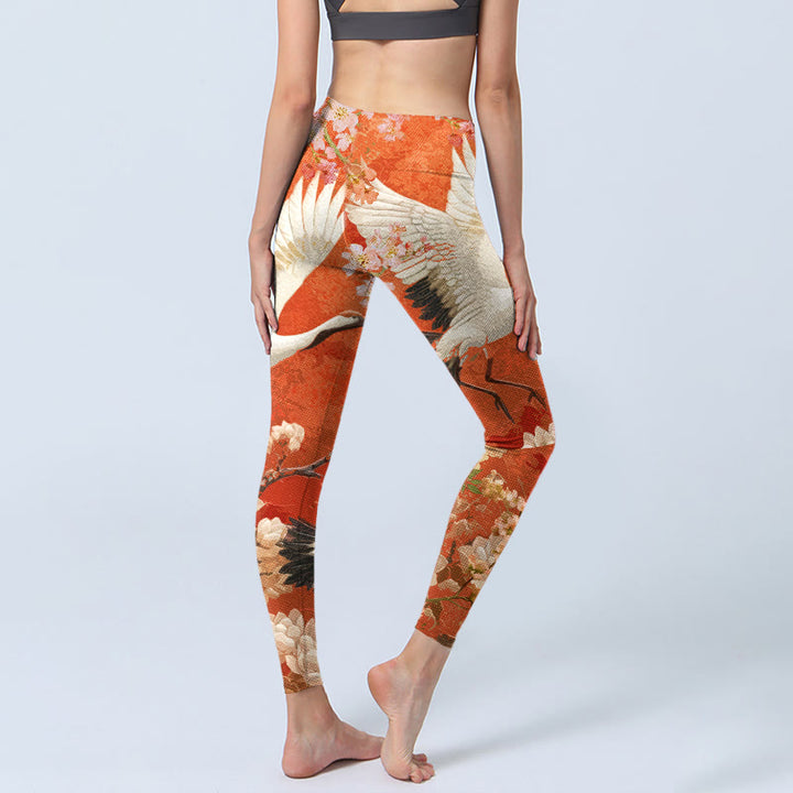 Leggings de yoga para mujer con estampado de flores de loto, grulla de corona roja y Buddha Stones - image 7