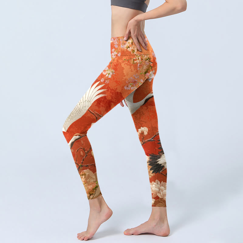 Leggings de yoga para mujer con estampado de flores de loto, grulla de corona roja y Buddha Stones - image 2