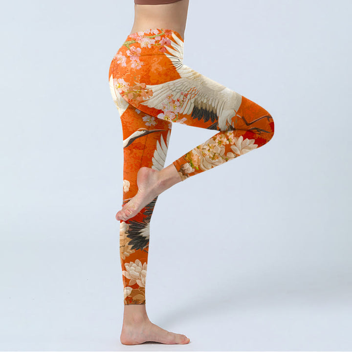 Leggings de yoga para mujer con estampado de flores de loto, grulla de corona roja y Buddha Stones - image 4