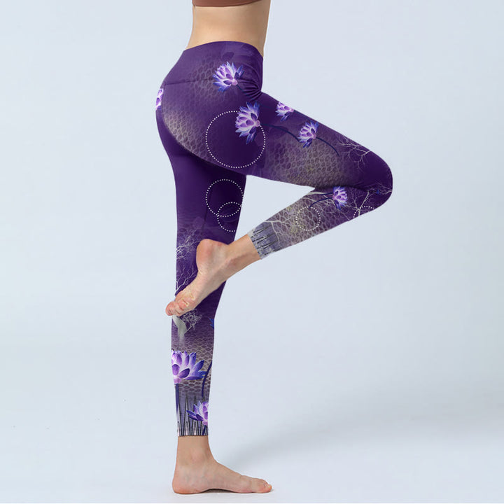 Leggings de yoga para mujer con estampado de círculos punteado, flor de loto y Buddha Stones - image 4