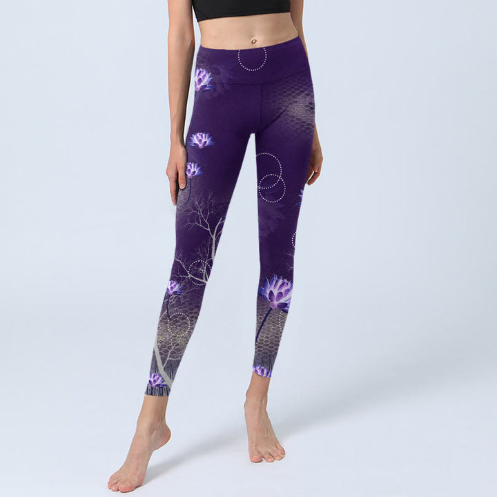 Leggings de yoga para mujer con estampado de círculos punteado, flor de loto y Buddha Stones - image 5