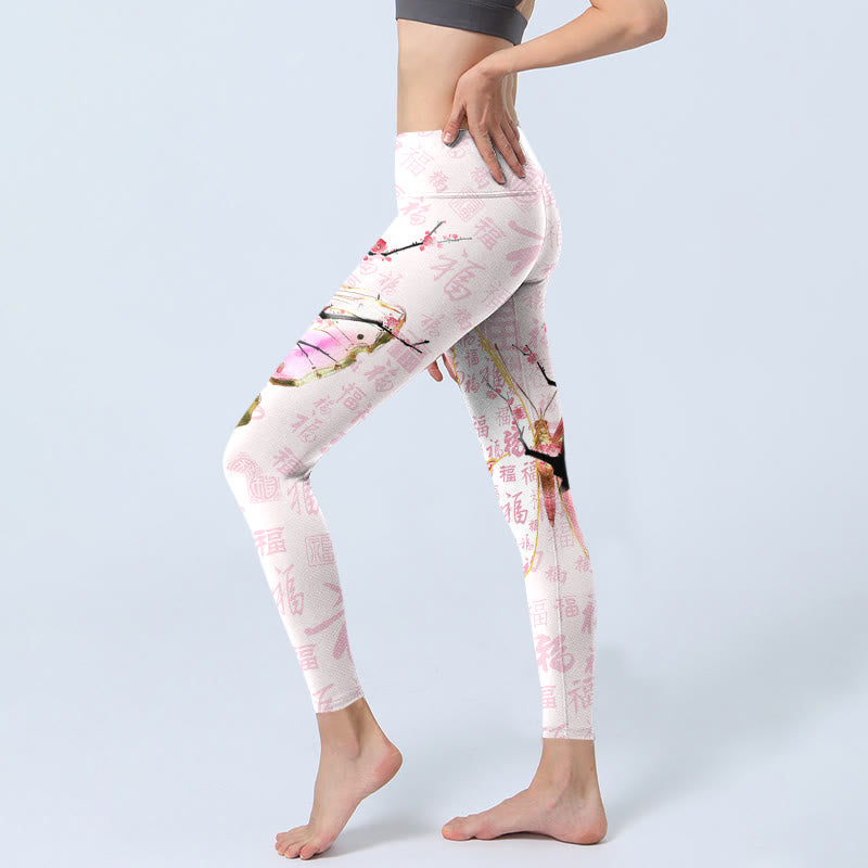 Leggings de yoga para mujer con estampado de Buddha Stones , flor de ciruelo y personaje Fu - image 3