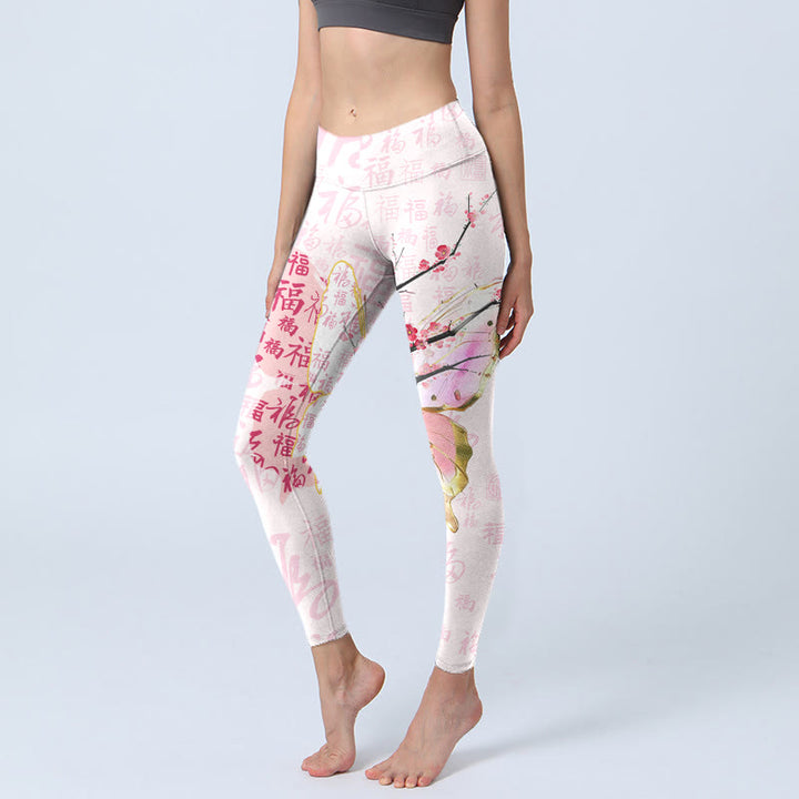 Leggings de yoga para mujer con estampado de Buddha Stones , flor de ciruelo y personaje Fu - Rubor Lavanda - US18，UK/AU22，EU50 (4XL) - image 0