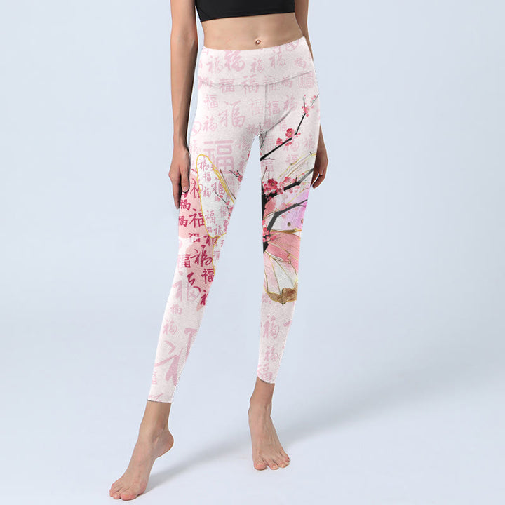 Leggings de yoga para mujer con estampado de Buddha Stones , flor de ciruelo y personaje Fu - image 6