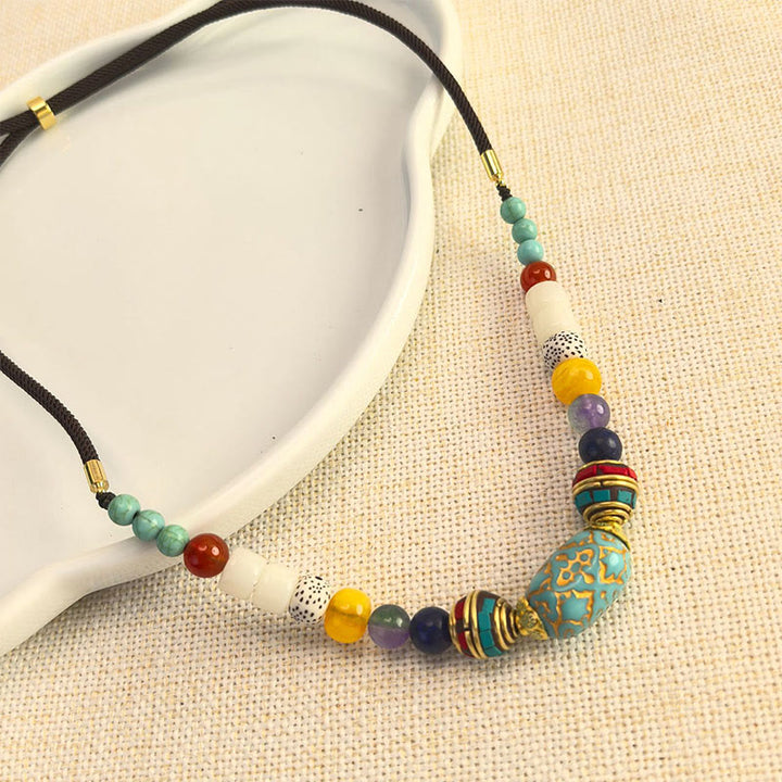 Collar con colgante de equilibrio de cuentas turquesas tibetanas hechas a mano con Buddha Stones