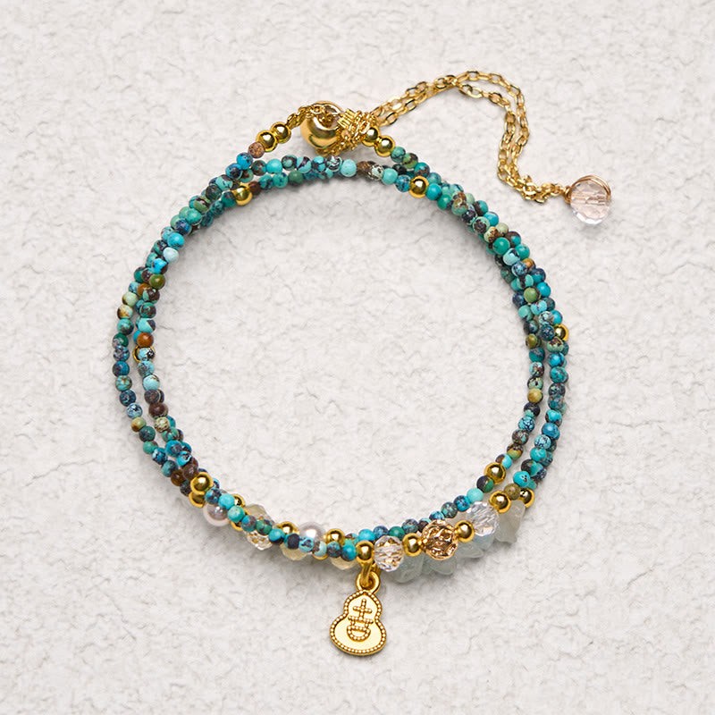 Pulsera de triple vuelta con cuentas de turquesa y Buddha Stones