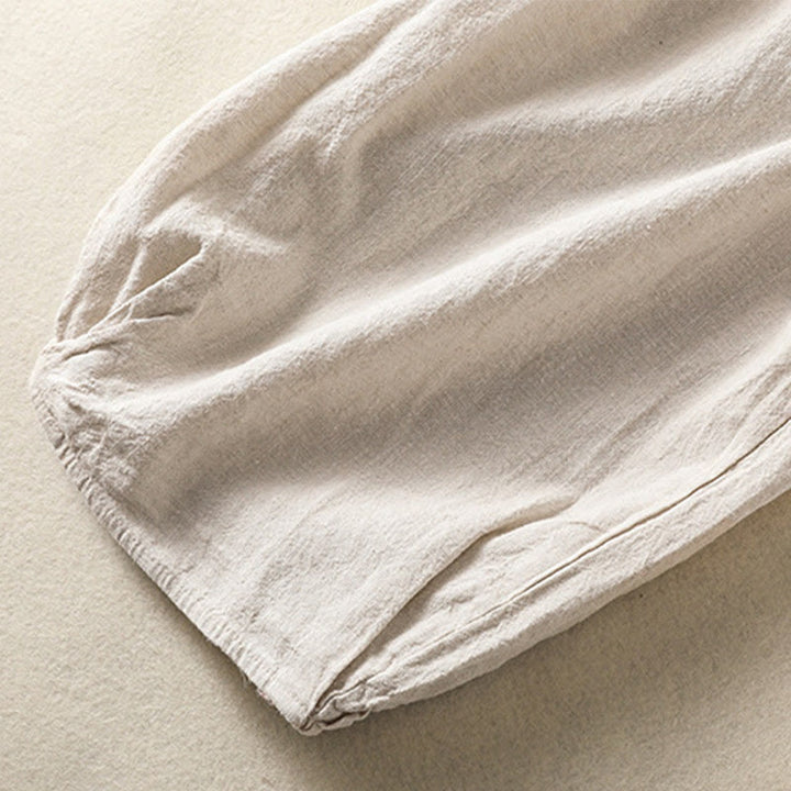 Pantalones harén de algodón y lino con bordado informal de Buddha Stones para mujer, de largo 7-8, con bolsillos - image 12