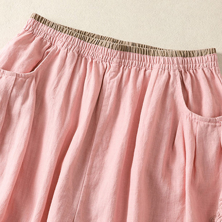 Pantalones harén de algodón y lino con bordado informal de Buddha Stones para mujer, de largo 7-8, con bolsillos - image 19