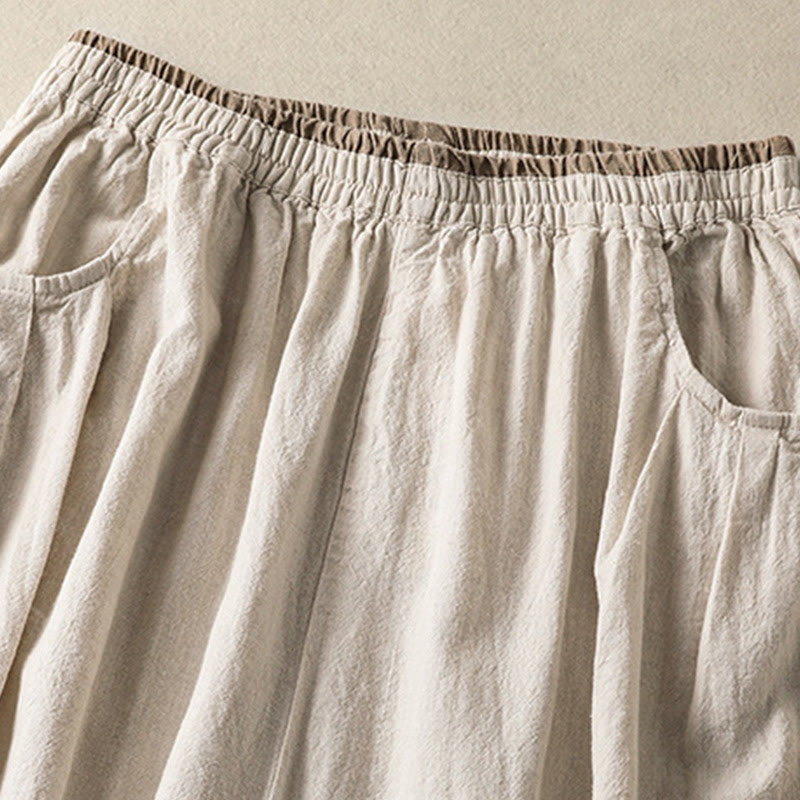 Pantalones harén de algodón y lino con bordado informal de Buddha Stones para mujer, de largo 7-8, con bolsillos - image 8