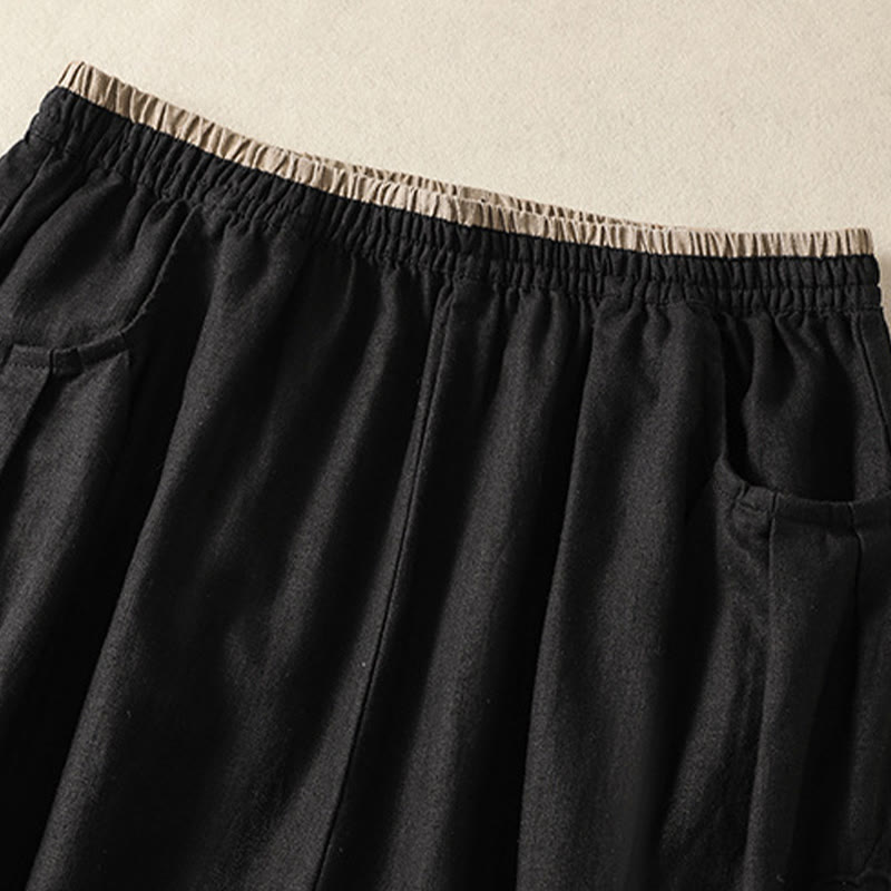 Pantalones harén de algodón y lino con bordado informal de Buddha Stones para mujer, de largo 7-8, con bolsillos - image 31