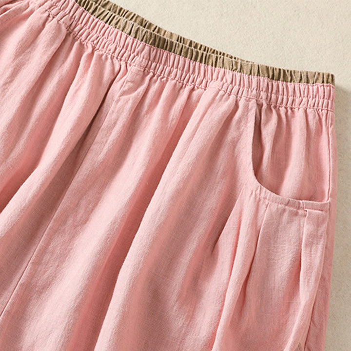 Pantalones harén de algodón y lino con bordado informal de Buddha Stones para mujer, de largo 7-8, con bolsillos - image 18