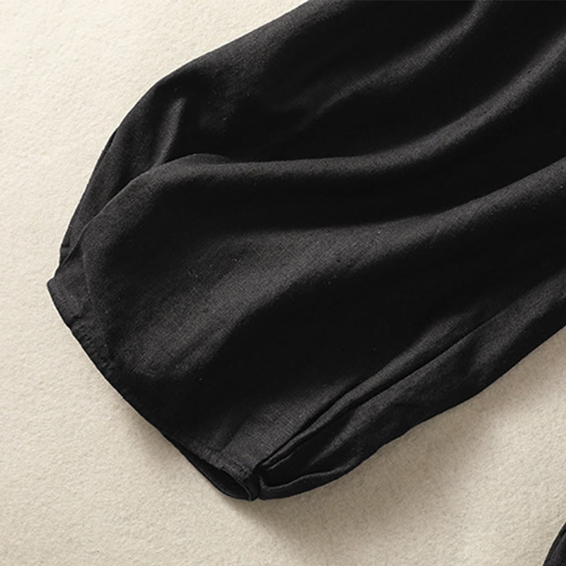 Pantalones harén de algodón y lino con bordado informal de Buddha Stones para mujer, de largo 7-8, con bolsillos - image 34