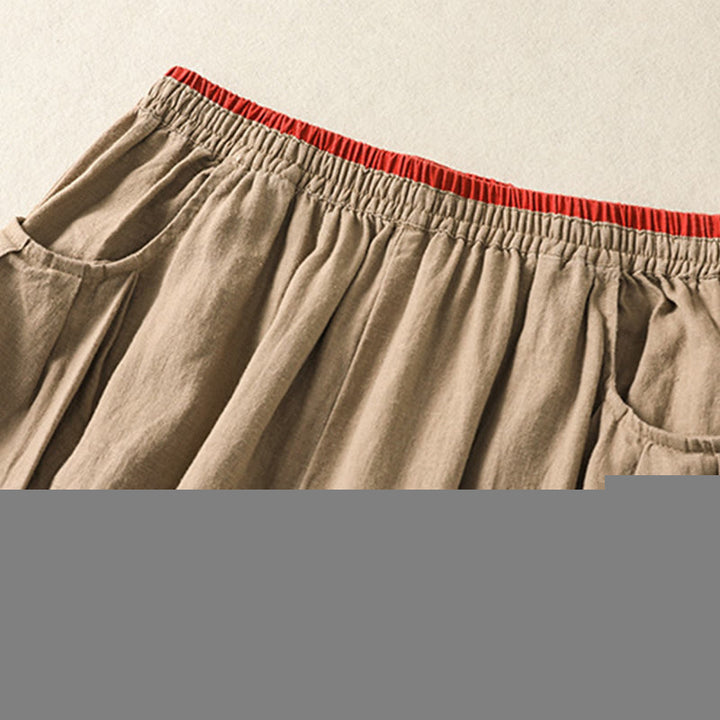 Pantalones harén de algodón y lino con bordado informal de Buddha Stones para mujer, de largo 7-8, con bolsillos - image 2