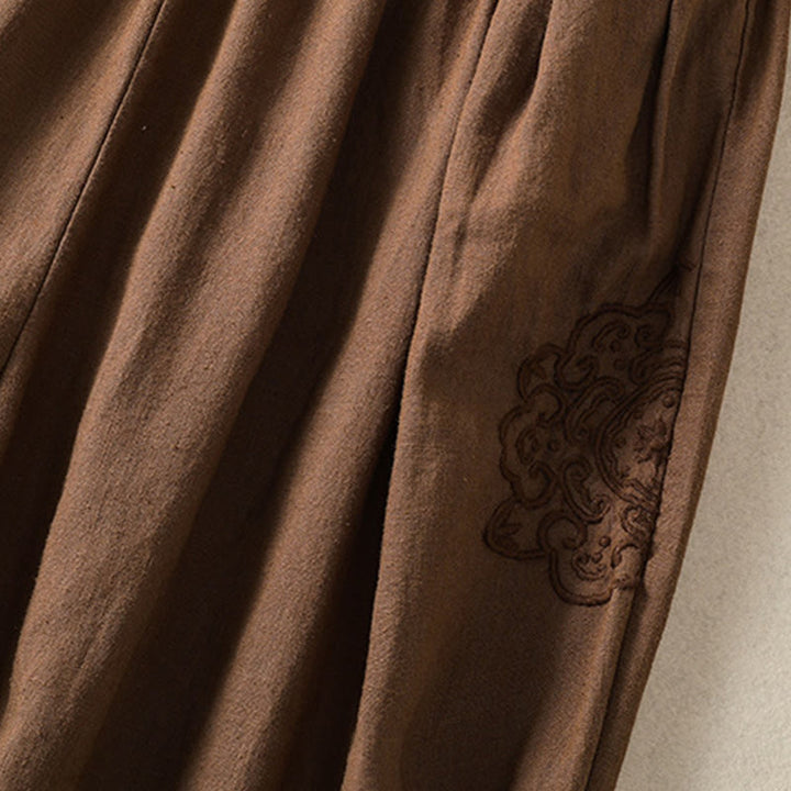 Pantalones harén de algodón y lino con bordado informal de Buddha Stones para mujer, de largo 7-8, con bolsillos - image 27