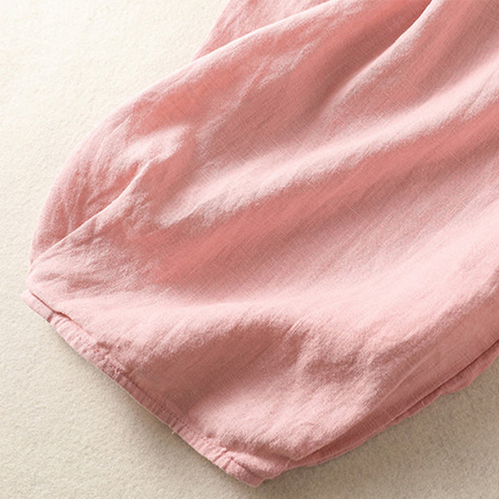 Pantalones harén de algodón y lino con bordado informal de Buddha Stones para mujer, de largo 7-8, con bolsillos - image 22